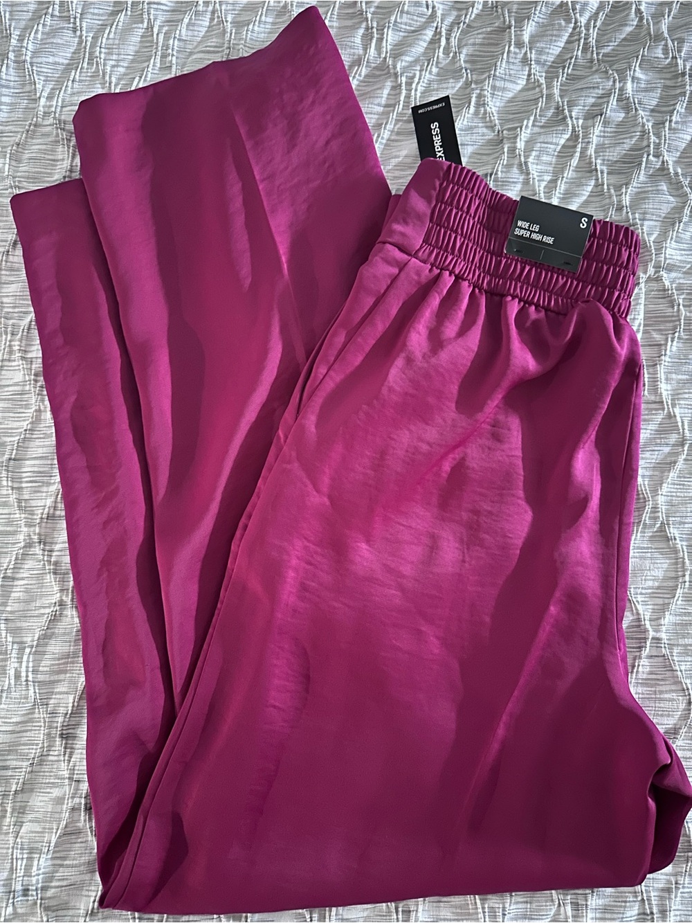 Express Magenta Wide-Leg Pants with Smocked Waist